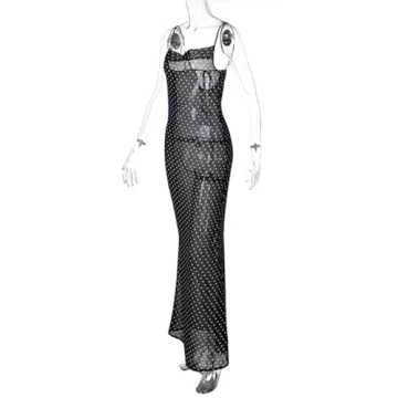 Elegant Women’s Polka Dot Chiffon Maxi Dress for Parties