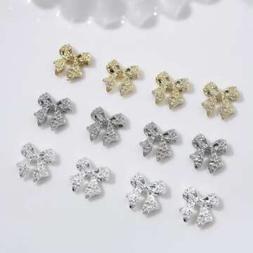 30pcs 3D Metal Bow Nail Charms for Acrylic Nails Alloy Nail Bows Gold Silver Gray Bow Knot Nail Art ...