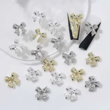 30pcs 3D Metal Bow Nail Charms for Acrylic Nails Alloy Nail Bows Gold Silver Gray Bow Knot Nail Art Charms Cute Bow Charms Kawaii Bow tie Nail Accessories Nail Jewels for Women Girls Manicure