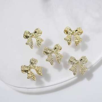 30pcs 3D Metal Bow Nail Charms for Acrylic Nails Alloy Nail Bows Gold Silver Gray Bow Knot Nail Art Charms Cute Bow Charms Kawaii Bow tie Nail Accessories Nail Jewels for Women Girls Manicure