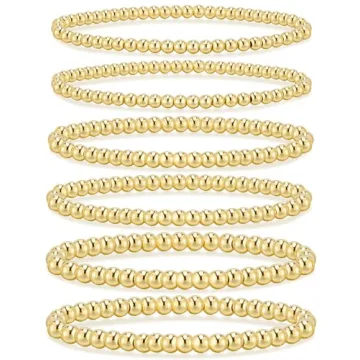 adoyi Gold Bracelets for Women, Gold Beaded Bracelets for Womens 14K Gold Plated Stackable Strand Br...