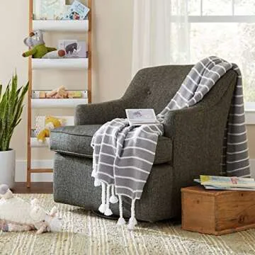 Amazon Brand – Stone & Beam Modern Striped Knit Tassel Throw Blanket - 80 x 60 Inch, Grey