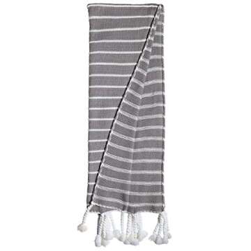Amazon Brand – Stone & Beam Modern Striped Knit Tassel Throw Blanket - 80 x 60 Inch, Grey