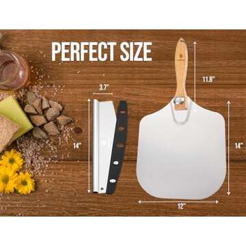 ASHNAEEM Premium Pizza Peel (12" X 14") Aluminum Metal Pizza Paddle with Cutter | Pizza Spatula with...