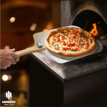 ASHNAEEM Premium Pizza Peel (12" X 14") Aluminum Metal Pizza Paddle with Cutter | Pizza Spatula with Foldable Wooden Handle for Easy Storage | Pizza Spatula Paddle for Indoor & Outdoor Ovens