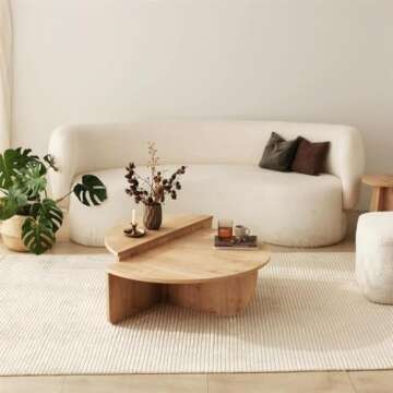 FAWdecor Modern Wooden Round Coffee Table,Chipboard Wood Center Table,Unique Nesting Coffee Tables,Mid Century Aesthetic Low Coffee Table (Oak)