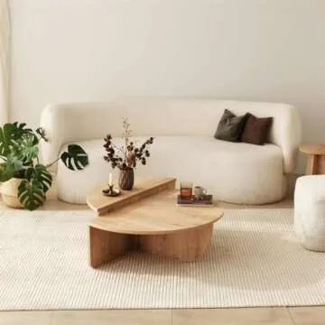 FAWdecor Modern Wooden Round Coffee Table,Chipboard Wood Center Table,Unique Nesting Coffee Tables,Mid Century Aesthetic Low Coffee Table (Oak)