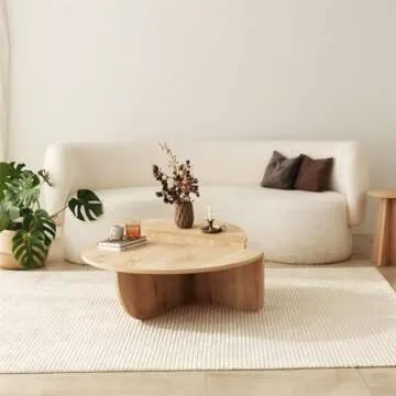 FAWdecor Modern Wooden Round Coffee Table,Chipboard Wood Center Table,Unique Nesting Coffee Tables,Mid Century Aesthetic Low Coffee Table (Oak)