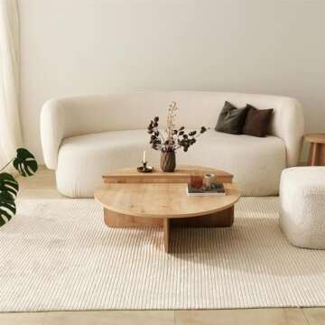 FAWdecor Modern Wooden Round Coffee Table,Chipboard Wood Center Table,Unique Nesting Coffee Tables,Mid Century Aesthetic Low Coffee Table (Oak)