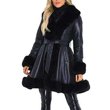 Aurgelmir Women's Faux Leather Jacket Coat Short/Long Parka Coat with Fur Collar Outwear