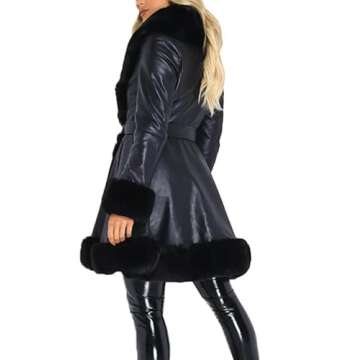 Aurgelmir Women's Faux Leather Jacket Coat Short/Long Parka Coat with Fur Collar Outwear