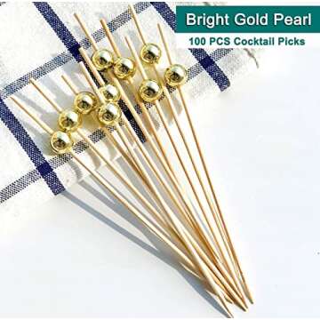 Elegant Gold Pearl Cocktail Picks for Appetizers