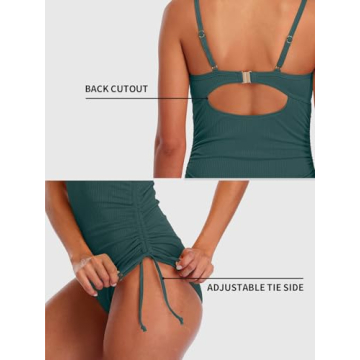 SOCIALA Ribbed One Piece Swimsuit Women Tie Side High Cut Bathing Suits Tummy Control Swim Suit 2025 Ruched Monokinis Green Medium