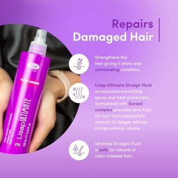Lisap Heat Protectant for Hair, Ultimate Straight Fluid Hair Spray, Anti Frizz Hair Products, Thermal Protection Hydrating, Strengthening, Straightening & Styling Spray, For All Hair Types, 8.45 fl oz