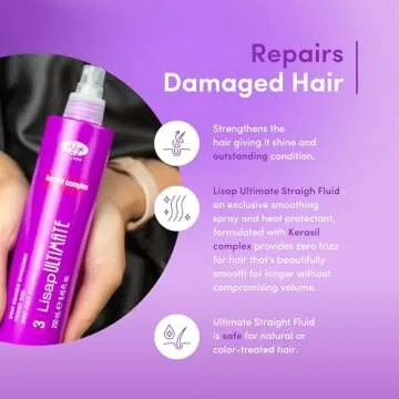 Lisap Heat Protectant for Hair, Ultimate Straight Fluid Hair Spray, Anti Frizz Hair Products, Thermal Protection Hydrating, Strengthening, Straightening & Styling Spray, For All Hair Types, 8.45 fl oz