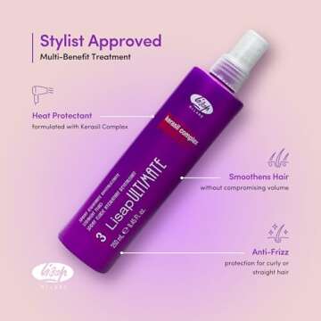 Lisap Heat Protectant for Hair, Ultimate Straight Fluid Hair Spray, Anti Frizz Hair Products, Thermal Protection Hydrating, Strengthening, Straightening & Styling Spray, For All Hair Types, 8.45 fl oz
