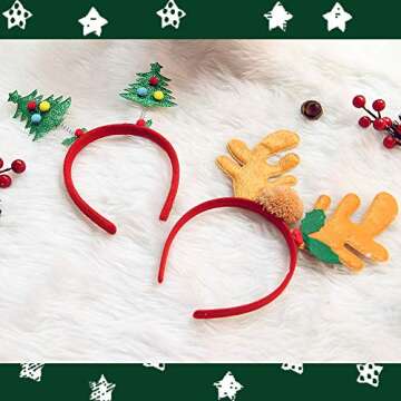 ATDAWN 10 Pack Christmas Headbands, Reindeer Antler Santa Hat Headbands for Christmas Holiday Parties