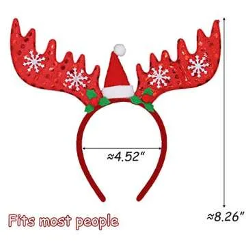 ATDAWN 10 Pack Christmas Headbands, Reindeer Antler Santa Hat Headbands for Christmas Holiday Parties
