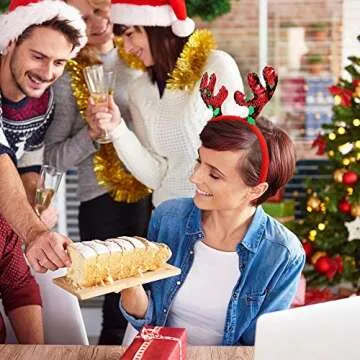 ATDAWN 10 Pack Christmas Headbands, Reindeer Antler Santa Hat Headbands for Christmas Holiday Parties