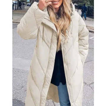 Flygo Women's Long Puffer Coat Winter Warm Beige Parka