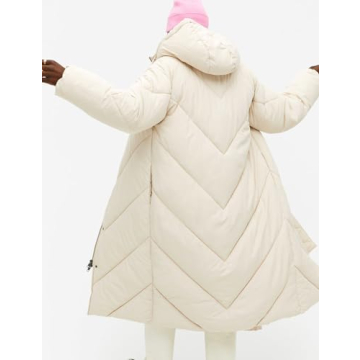 Flygo Women's Long Puffer Coat Winter Warm Beige Parka