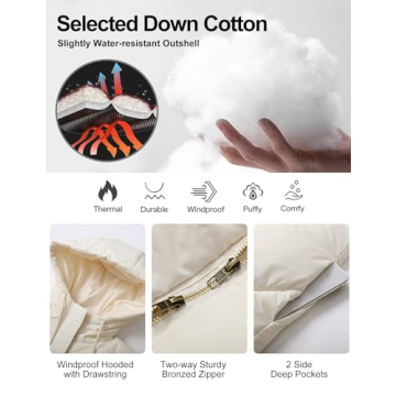 Flygo Women's Long Puffer Coat Winter Warm Beige Parka