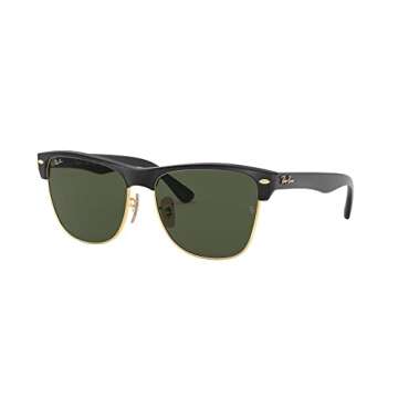 Ray-Ban RB4175 Clubmaster Oversized Square Sunglasses, Demi Gloss Black On Gold/G-15 Green, 57 mm