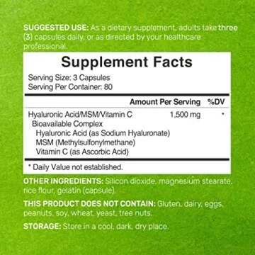 Deal Supplement Hyaluronic Acid Supplements 1,500mg – 240 Capsules, with MSM & Vitamin C – Pure ...