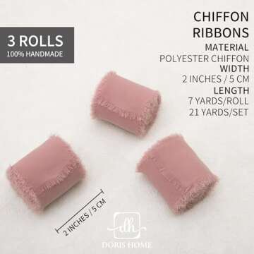 DORIS HOME Mauve Chiffon Ribbon - 2" x 21 Yards for Wedding & Gift Crafting