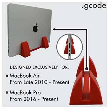 .gcode Vertical Laptop Stand Holder, Fits MacBook, Surface, Samsung, HP, Dell, Chromebook, Ipad, Tablet & Kindle, Sleek Space-Saving Holder, Ideal for Work & Home Office, Desktop Notebook Dock