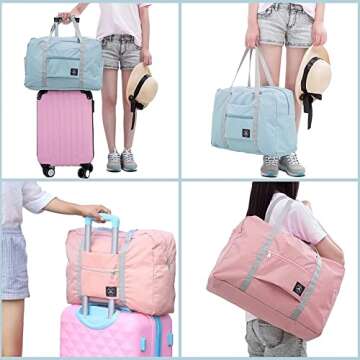 TYKLSM 2-pack Travel Duffel Bags, Lightweight Waterproof Large Duffle Bag for Travel, Foldable Sports Breathable Weekender Bags for Women (Pink+Light Blue)