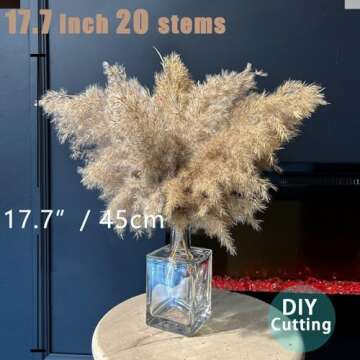 20 Stems Home Decor - Natural Dried Pampa Grass, Fluffy Brown Pampas Grass, Dry Small Pampas Bulk fo...