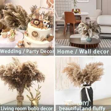 20 Stems Home Decor - Natural Dried Pampa Grass, Fluffy Brown Pampas Grass, Dry Small Pampas Bulk for Living Room Table Decor, Boho Decor, Party Wedding Decor, Gift (17.7 inch, 20 Brown )