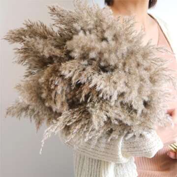 20 Stems Home Decor - Natural Dried Pampa Grass, Fluffy Brown Pampas Grass, Dry Small Pampas Bulk for Living Room Table Decor, Boho Decor, Party Wedding Decor, Gift (17.7 inch, 20 Brown )