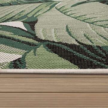 In- & Outdoor Tropical Palm Leaf Rug 6'7" x 9'6" Green Beige