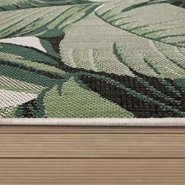 In- & Outdoor Tropical Palm Leaf Rug 6'7" x 9'6" Green Beige