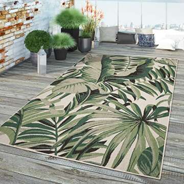 In- & Outdoor Tropical Palm Leaf Rug 6'7" x 9'6" Green Beige