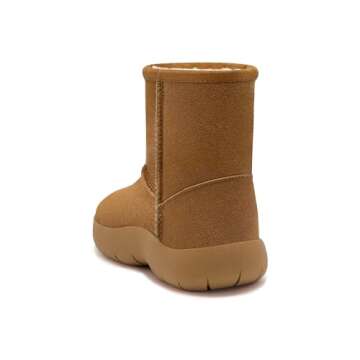 Athlefit Women's Genuine Suede Ankle Boots Winter Warm Fur Lined Slip On Anti-Slip Short Snow Boots Brown Size 10