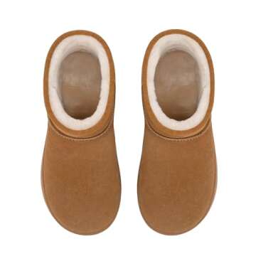 Athlefit Women's Genuine Suede Ankle Boots Winter Warm Fur Lined Slip On Anti-Slip Short Snow Boots Brown Size 10