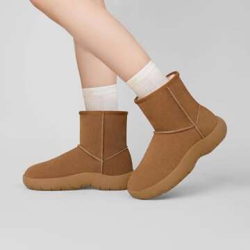 Athlefit Women's Genuine Suede Ankle Boots Winter Warm Fur Lined Slip On Anti-Slip Short Snow Boots Brown Size 10