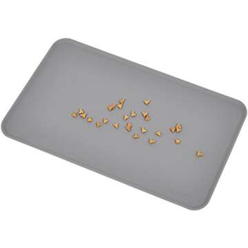 Amazon Basics Waterproof Anti-Slip Silicone Pet Food and Water Bowl Mat, Solid, 18.5 x 11.5 Inches, Gray