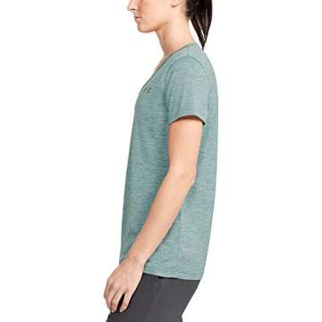 Under Armour Womens Tech V-Neck Twist Short-Sleeve T-Shirt , Hushed Turquoise (396)/Metallic Silver , Small