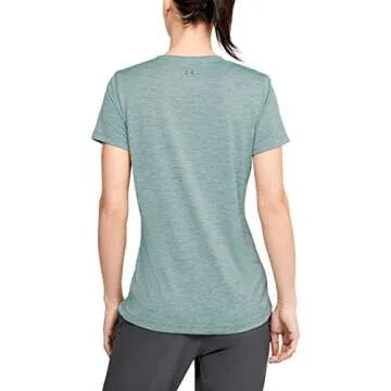 Under Armour Womens Tech V-Neck Twist Short-Sleeve T-Shirt , Hushed Turquoise (396)/Metallic Silver , Small