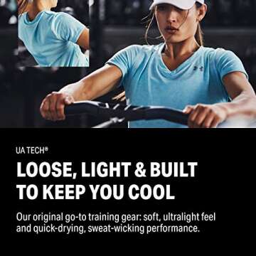 Under Armour Womens Tech V-Neck Twist Short-Sleeve T-Shirt , Hushed Turquoise (396)/Metallic Silver , Small