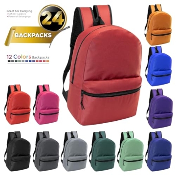24 Pack 17" School Backpacks for Kids in Assorted Colors