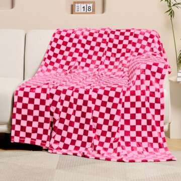 FY FIBER HOUSE Checkered Flannel Fleece Throw Blanket King Size Soft Cozy Checkerboard Grid Print Chessboard Pattern Blankets for Bed Couch Sofa, 90"x108", Hot Pink