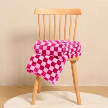 FY FIBER HOUSE Checkered Flannel Fleece Throw Blanket King Size Soft Cozy Checkerboard Grid Print Chessboard Pattern Blankets for Bed Couch Sofa, 90"x108", Hot Pink