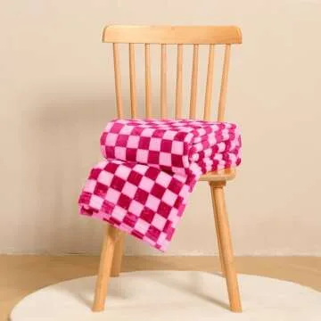 FY FIBER HOUSE Checkered Flannel Fleece Throw Blanket King Size Soft Cozy Checkerboard Grid Print Chessboard Pattern Blankets for Bed Couch Sofa, 90"x108", Hot Pink