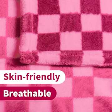 FY FIBER HOUSE Checkered Flannel Fleece Throw Blanket King Size Soft Cozy Checkerboard Grid Print Chessboard Pattern Blankets for Bed Couch Sofa, 90"x108", Hot Pink