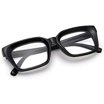 COASION Classic Non-prescription Clear Lens Eyeglasses for Women Thick Square Frame Eyewear (Bright Black)